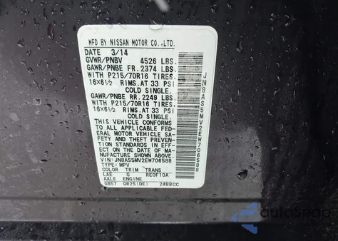 2014 Nissan Rogue Select S from USA, damaged, VIN JN8AS5MV2EW706588